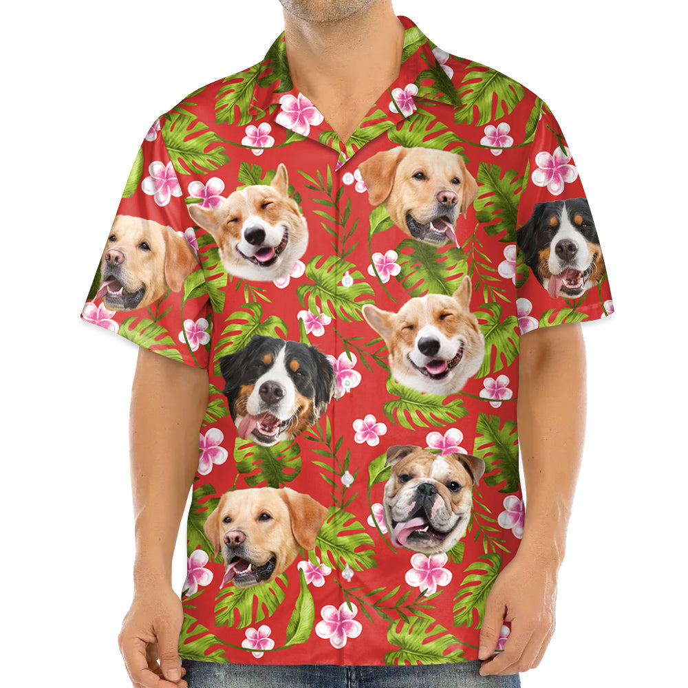 Tropical Vintage Monstera Palm Branches Tropical Flowers Custom Dog Photo Hawaiian Shirt For Dog Lovers H2511