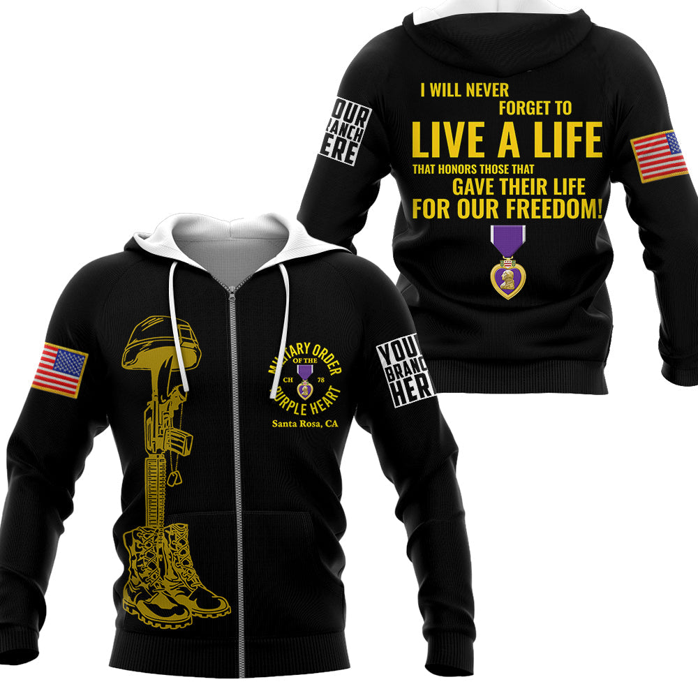 I Will Never Forget To Live A Life That Honors Those That Gave Their Life For Our Freedom All Over Print Polo For Veteran Purple Heart Day Shirt H2511