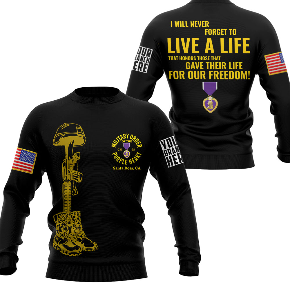 I Will Never Forget To Live A Life That Honors Those That Gave Their Life For Our Freedom All Over Print Polo For Veteran Purple Heart Day Shirt H2511