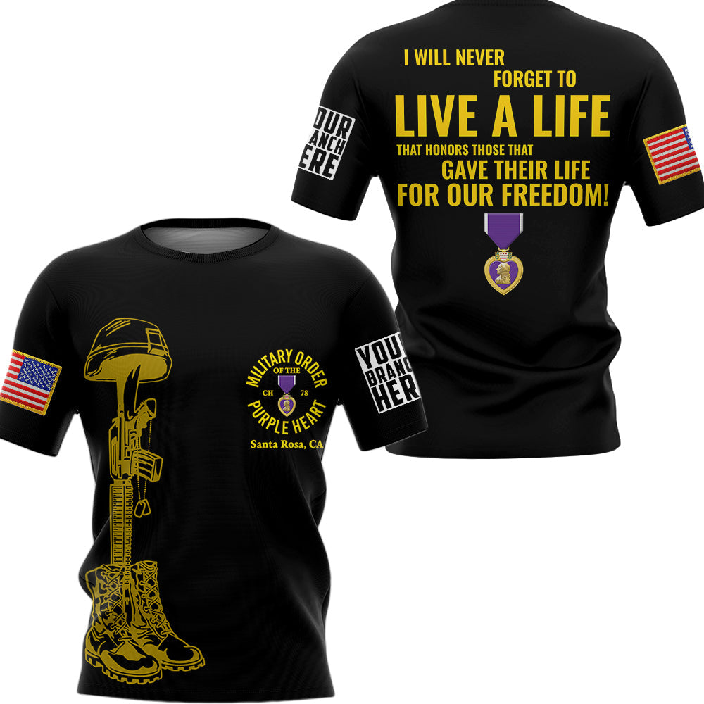 I Will Never Forget To Live A Life That Honors Those That Gave Their Life For Our Freedom All Over Print Polo For Veteran Purple Heart Day Shirt H2511