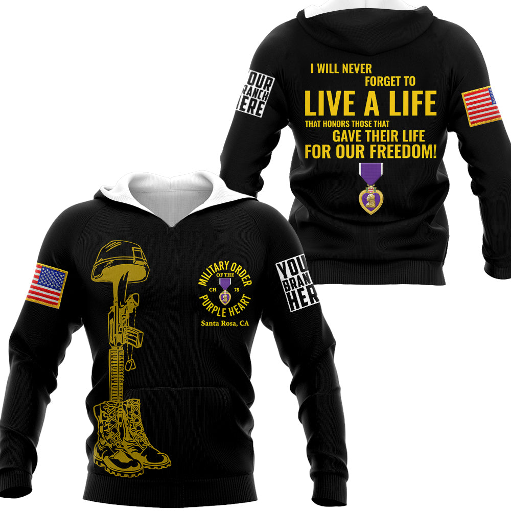 I Will Never Forget To Live A Life That Honors Those That Gave Their Life For Our Freedom All Over Print Polo For Veteran Purple Heart Day Shirt H2511