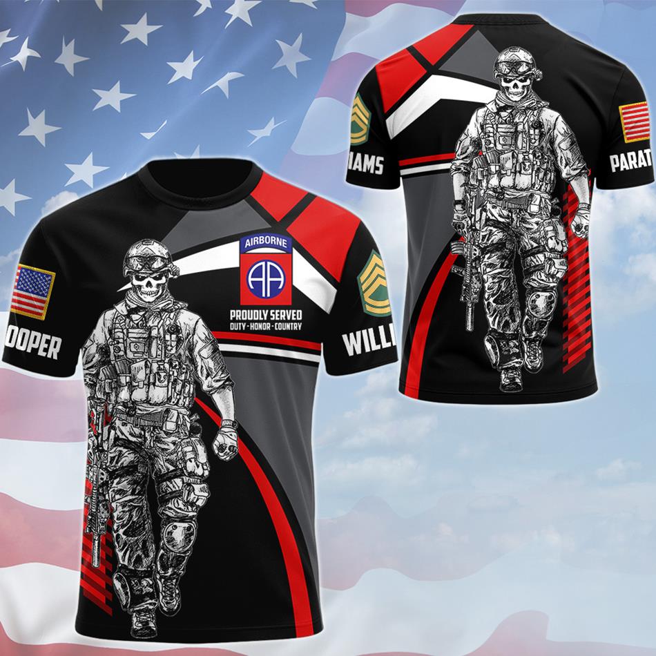 Personalized Proudly Served Duty Honor Country Custom Soldier Division Rank All Over Print Shirt Hoodie For Soldier Veteran Patriot Shirt H2511 Trna