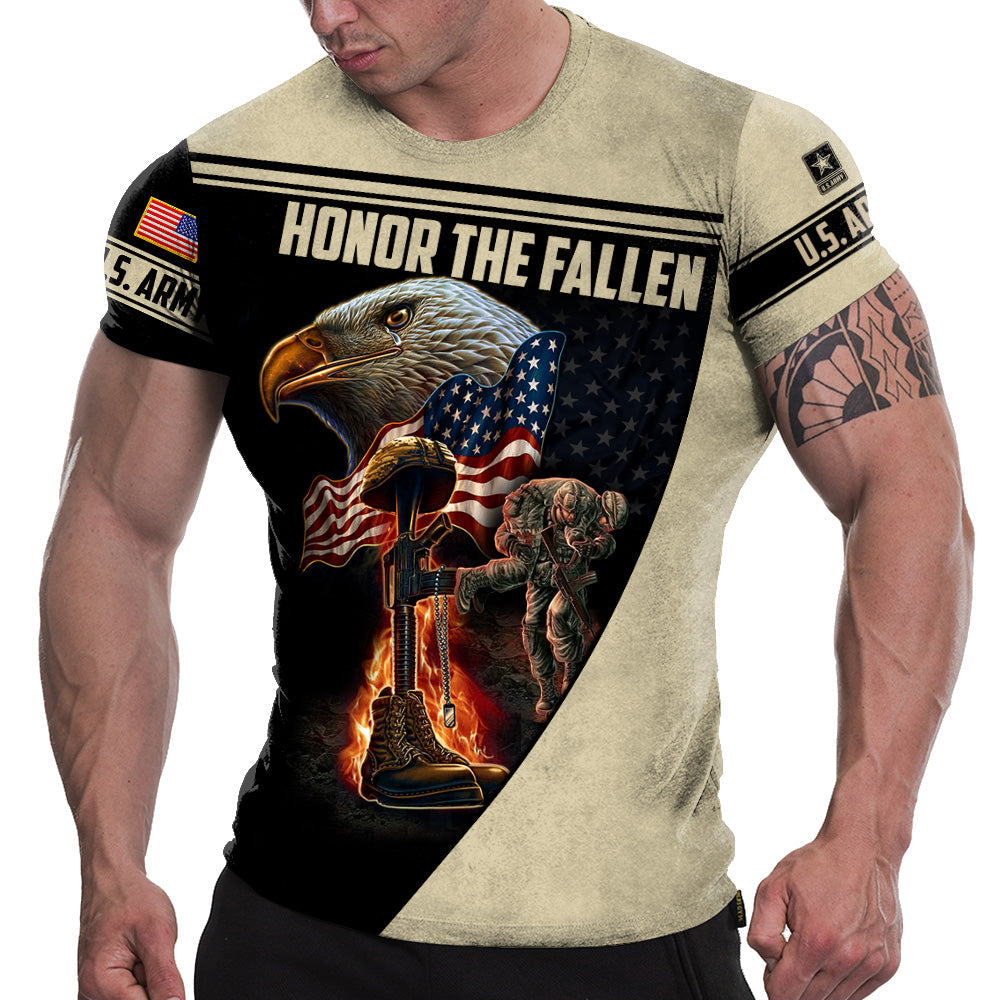 Personalized Shirt Honor The Fallen Boots Rifle Helmet Bald Eagle All Over Print Shirt For Veteran Veterans Day Gift H2511