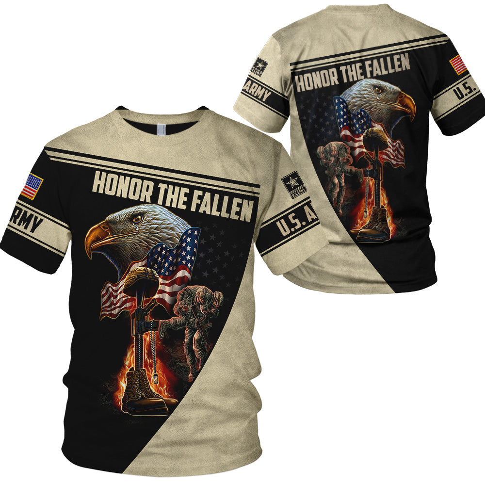 Personalized Shirt Honor The Fallen Boots Rifle Helmet Bald Eagle All Over Print Shirt For Veteran Veterans Day Gift H2511