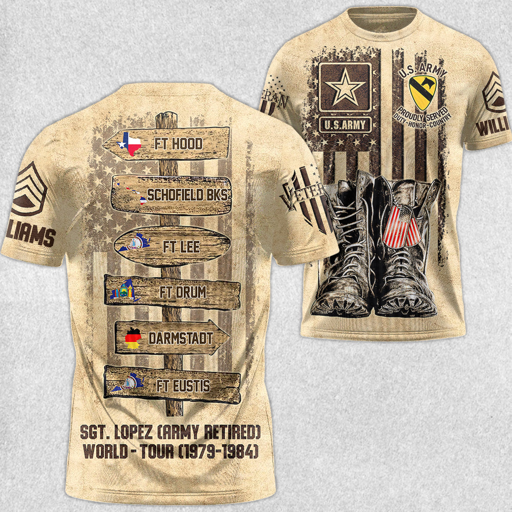 US Military World Tour Custom All Over Print Shirt for Military Retired Veteran Dad Grandpa H2511