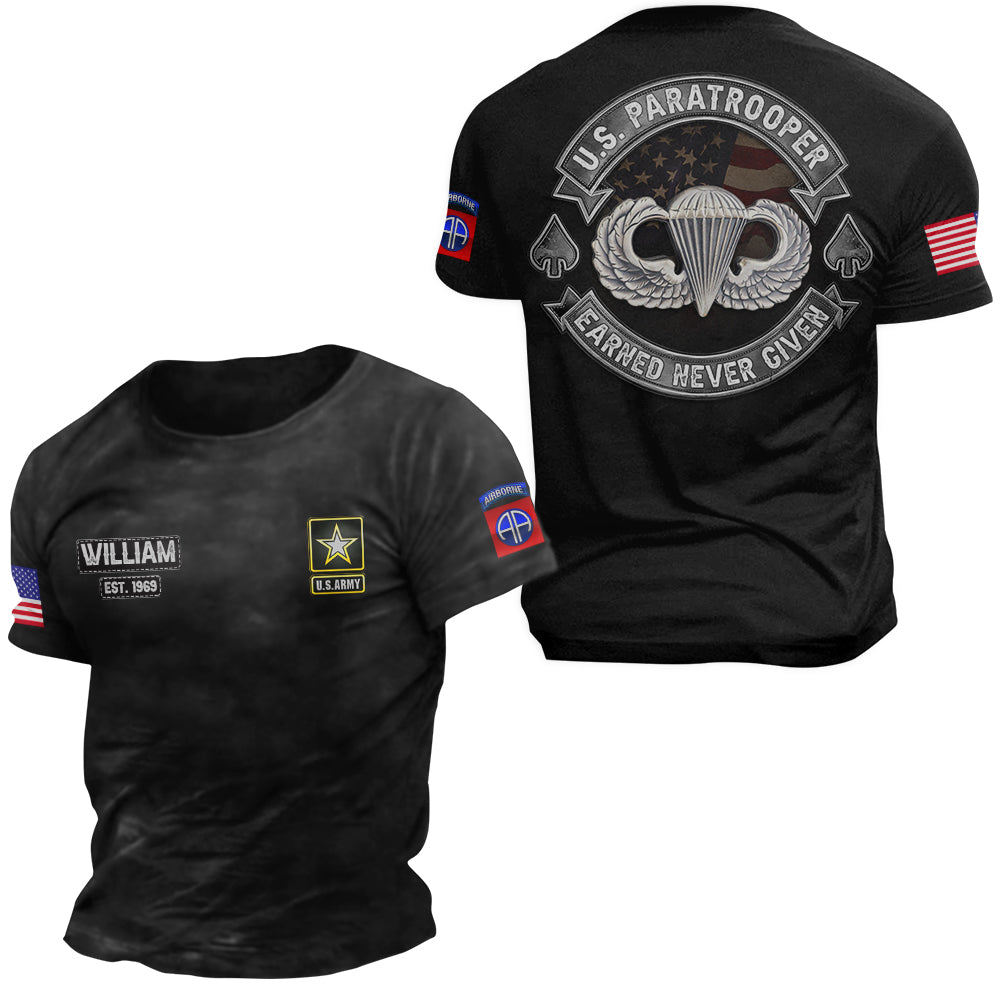 Custom Badges Division Veteran Title Earned Never Given Personalized All Over Print Shirt For Veteran H2511