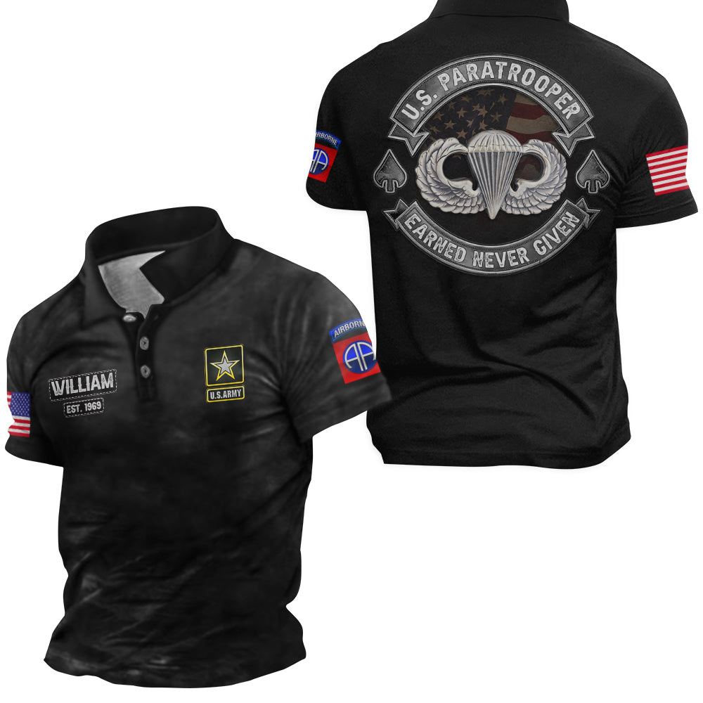 Custom Badges Division Veteran Title Earned Never Given Personalized All Over Print Shirt For Veteran H2511