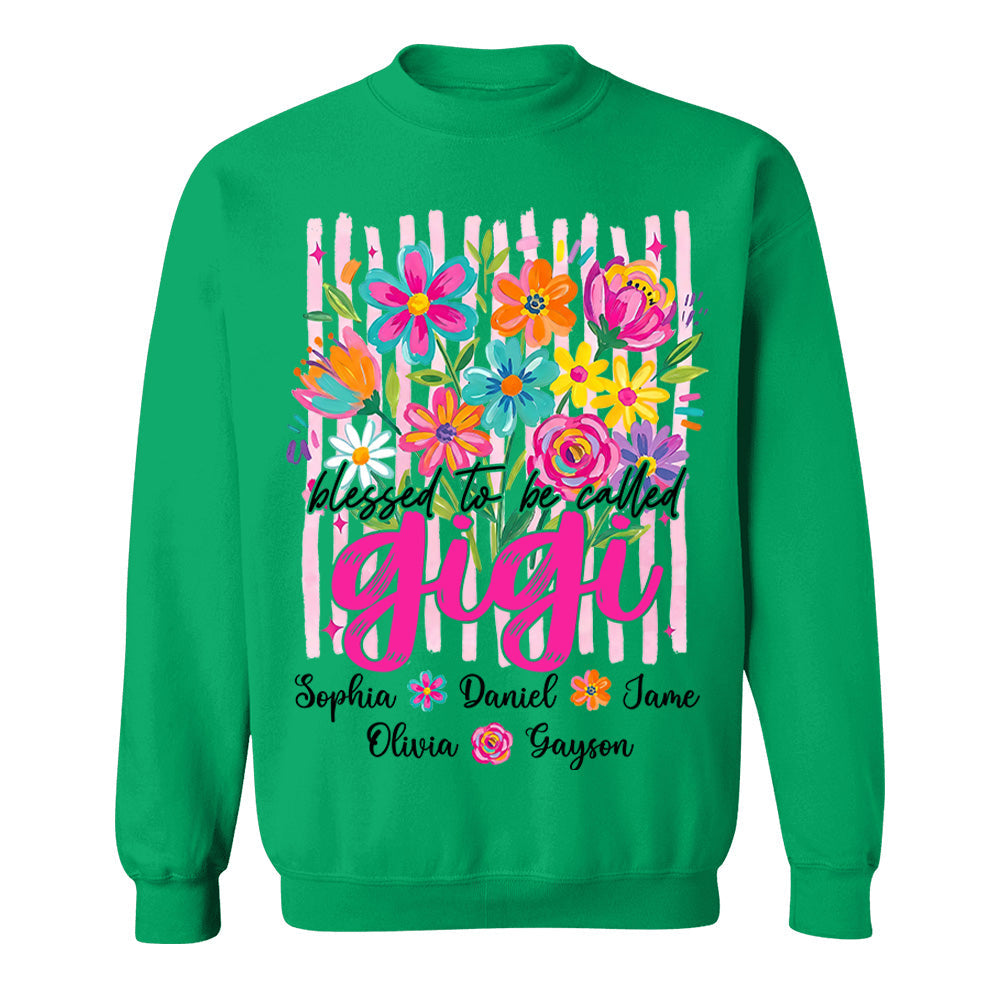 Blessed To Be Called Gigi, Personalized Grandma Shirt With Grandkids Name Custom, Striped Boho Floral Brushstroke Wildflower, Gift For Grandma Mom, Gift For Mother's Day MI209 VH01
