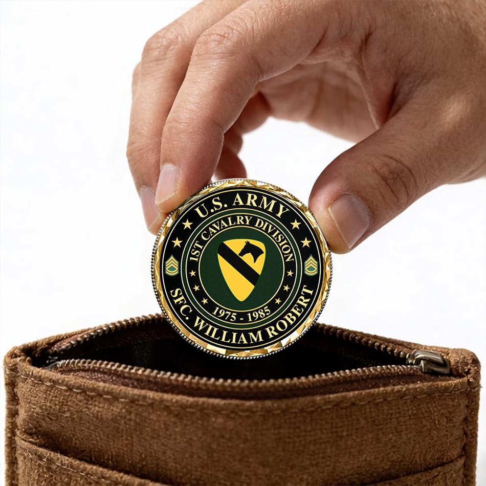 Personalized U.S. Army Veteran Challenge Coin, Custom Name, Division & Service Years, Military Retirement or Veterans Day Gift H2511 Trna