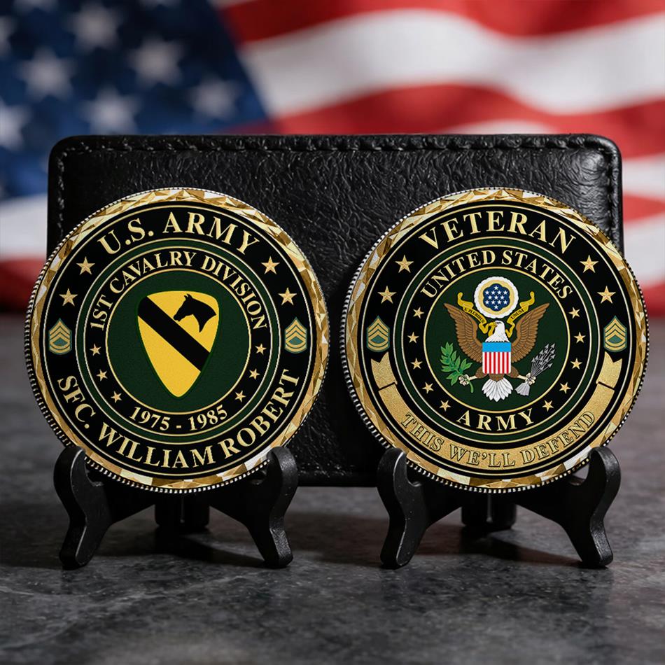 Personalized U.S. Army Veteran Challenge Coin, Custom Name, Division & Service Years, Military Retirement or Veterans Day Gift H2511 Trna
