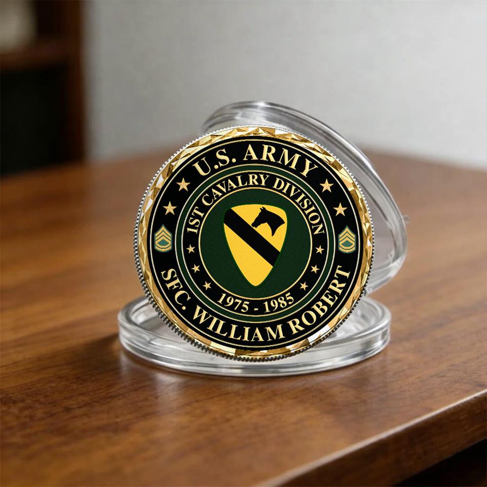 Personalized U.S. Army Veteran Challenge Coin, Custom Name, Division & Service Years, Military Retirement or Veterans Day Gift H2511 Trna