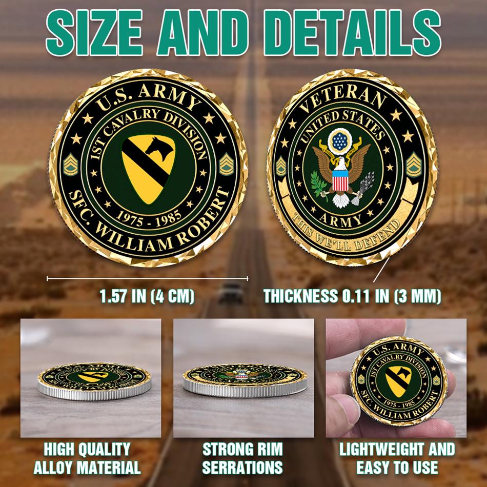 Personalized U.S. Army Veteran Challenge Coin, Custom Name, Division & Service Years, Military Retirement or Veterans Day Gift H2511 Trna