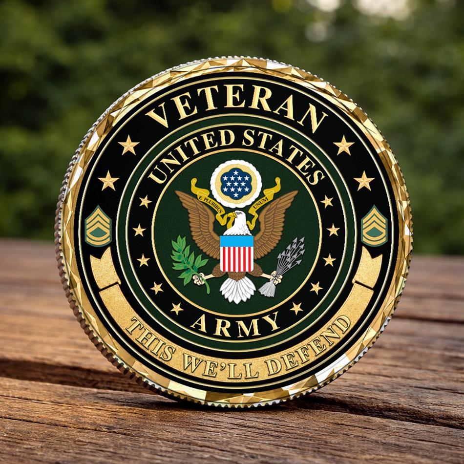 Personalized U.S. Army Veteran Challenge Coin, Custom Name, Division & Service Years, Military Retirement or Veterans Day Gift H2511 Trna