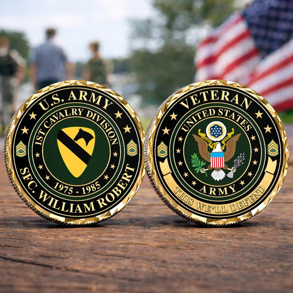 Personalized U.S. Army Veteran Challenge Coin, Custom Name, Division & Service Years, Military Retirement or Veterans Day Gift H2511 Trna