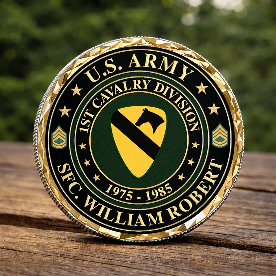 Personalized U.S. Army Veteran Challenge Coin, Custom Name, Division & Service Years, Military Retirement or Veterans Day Gift H2511 Trna