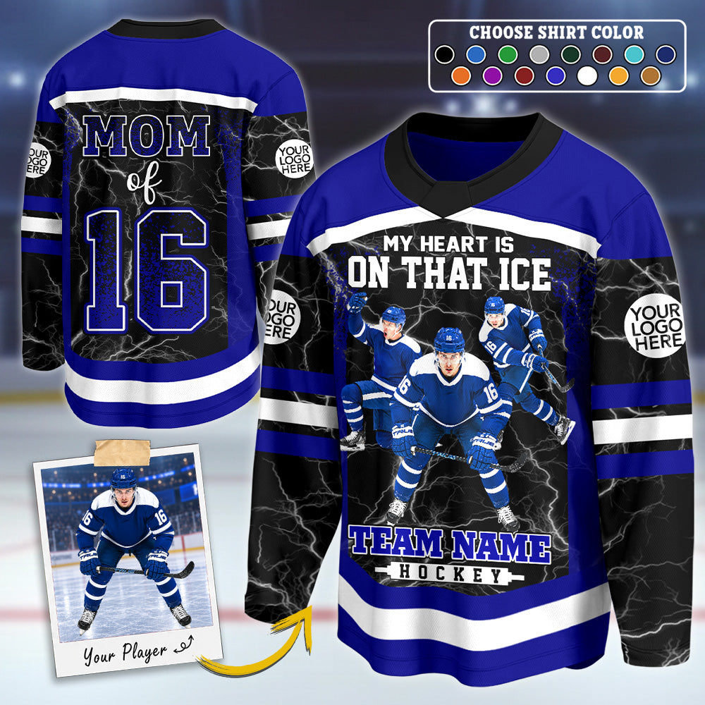Custom My Heart Is On That Ice Photo Ice Hockey Jersey, Gift For Ice Hockey Lovers L0411 Hv01