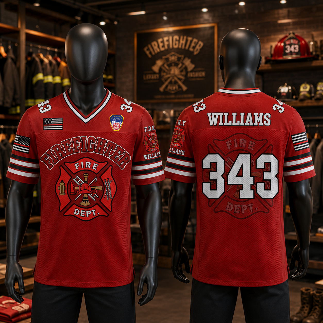 US Firefighter Football Jersey Custom Dept Name Number Firefighter Retirement Fireman Dad Grandpa H2511