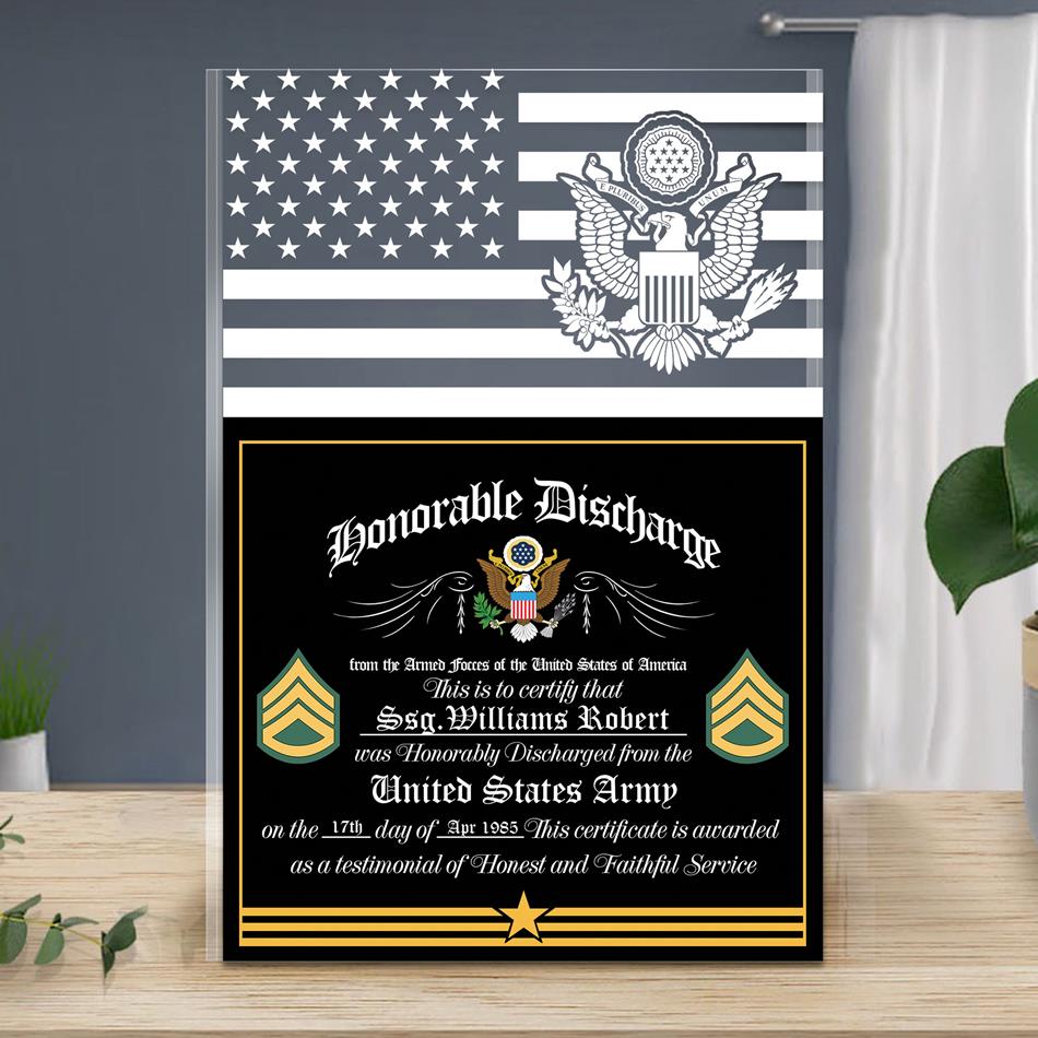 Honorable Discharge Personalized Acrylic Block Plaque Veteran Custom All Military Branches Acrylic Plaque, Gift For Veterans H2511 Trna