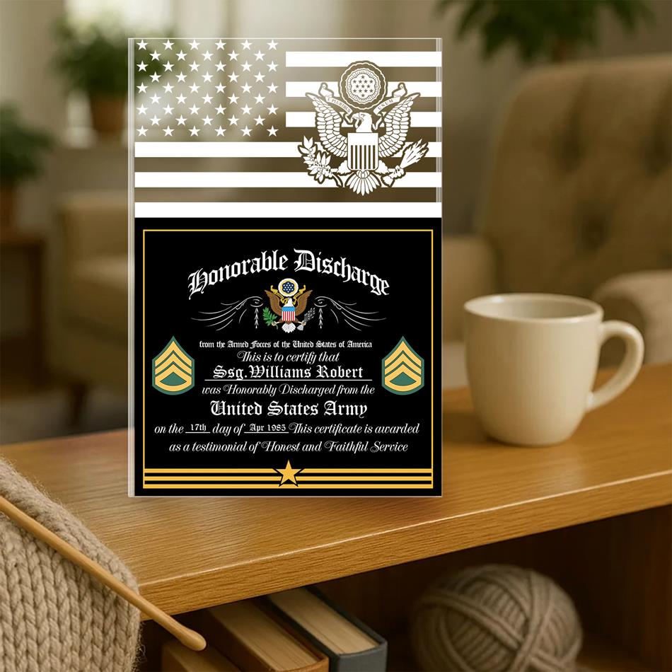 Honorable Discharge Personalized Acrylic Block Plaque Veteran Custom All Military Branches Acrylic Plaque, Gift For Veterans H2511 Trna