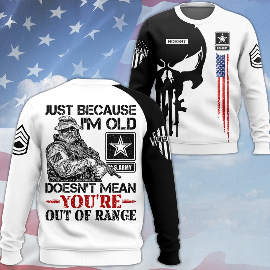 Premium Skull Shirt Just Because I'm Old Doesn't Mean You're Out Of Range Personalized All Over Print Shirt For Veteran H2511 Trna