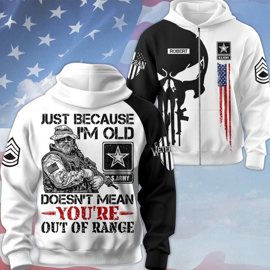 Premium Skull Shirt Just Because I'm Old Doesn't Mean You're Out Of Range Personalized All Over Print Shirt For Veteran H2511 Trna