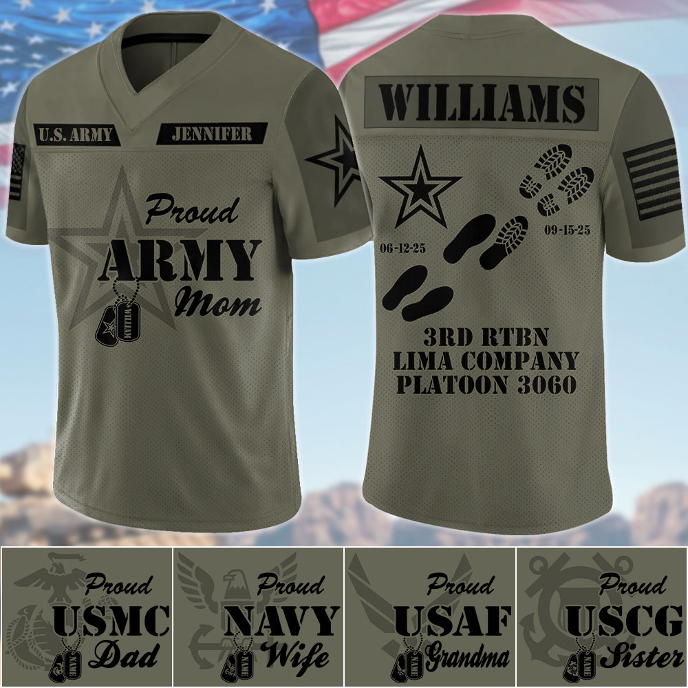Proud Army Mom Dad Vr2 Personalized Jersey Football For Military Family Shirt Gift Graduation Jersey H2511 Trna