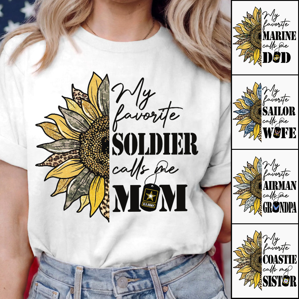 My Favorite Soldier Calls Me Mom Sunflower Glitter Camouflage Shirt Gift For US Army Military Mom Wife Grandma Shirt H2511 Trna