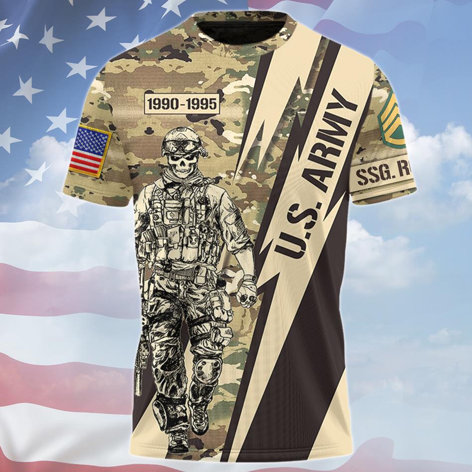 Custom All Military Branches Camouflage Lightning All Over Print Shirt For Veteran H2511 Trna