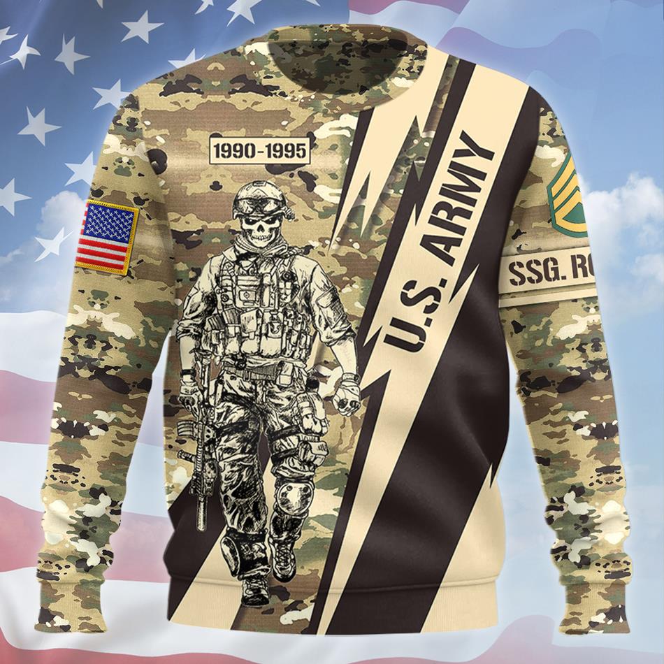 Custom All Military Branches Camouflage Lightning All Over Print Shirt For Veteran H2511 Trna