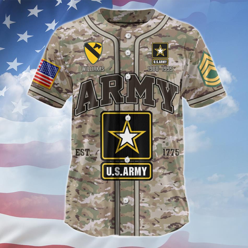 Personalized Camouflage Baseball Jersey, Custom Name Division Gift For Veteran Dad Grandpa, Patriotic Veteran Baseball Lover H2511 Trna