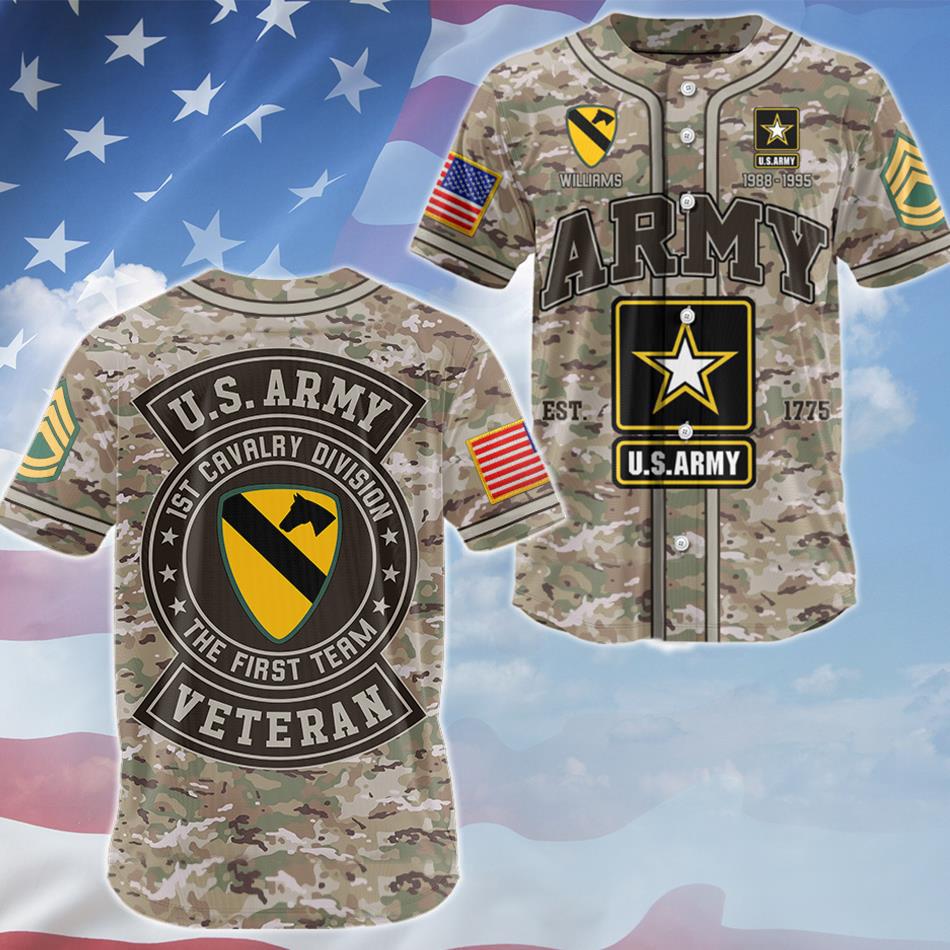 Personalized Camouflage Baseball Jersey, Custom Name Division Gift For Veteran Dad Grandpa, Patriotic Veteran Baseball Lover H2511 Trna