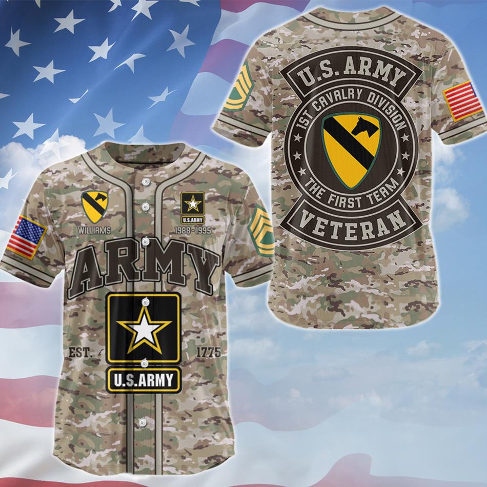 Personalized Camouflage Baseball Jersey, Custom Name Division Gift For Veteran Dad Grandpa, Patriotic Veteran Baseball Lover H2511 Trna