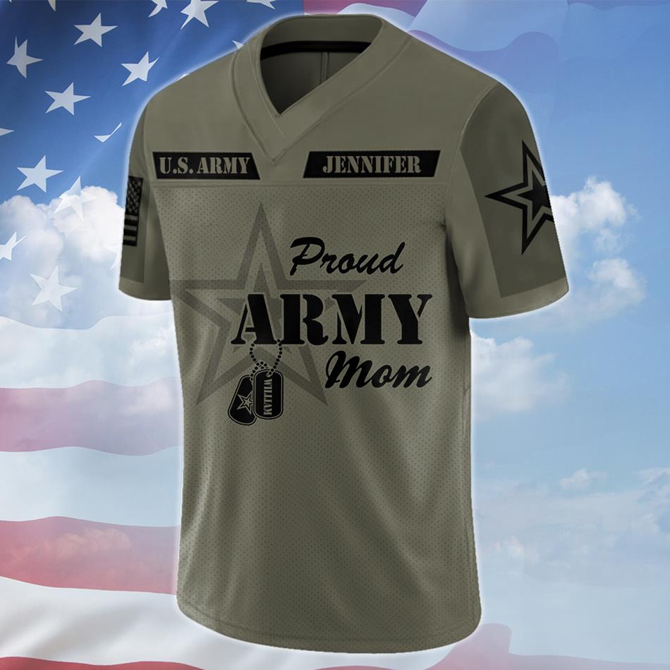Proud Army Mom Dad Vr2 Personalized Jersey Football For Military Family Shirt Gift Graduation Jersey H2511 Trna