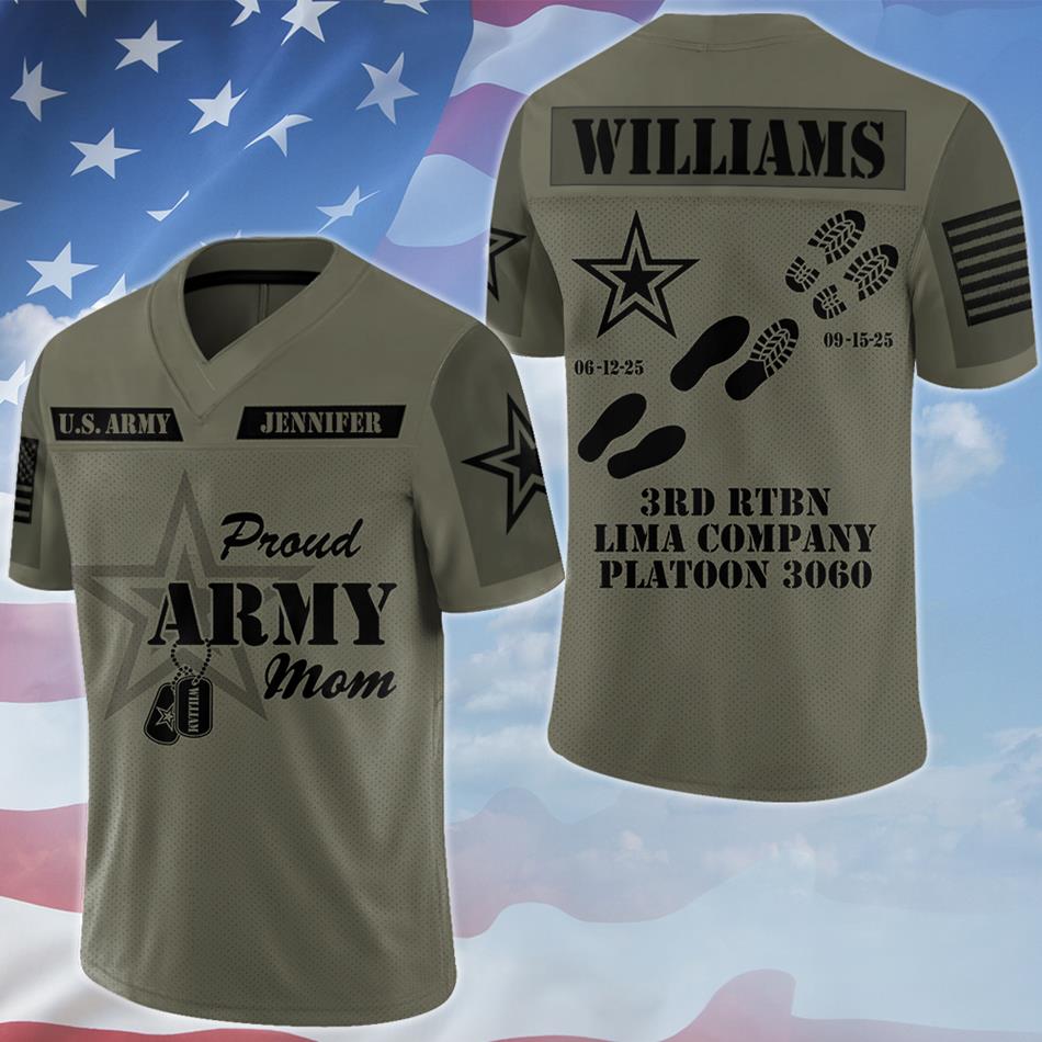 Proud Army Mom Dad Vr2 Personalized Jersey Football For Military Family Shirt Gift Graduation Jersey H2511 Trna