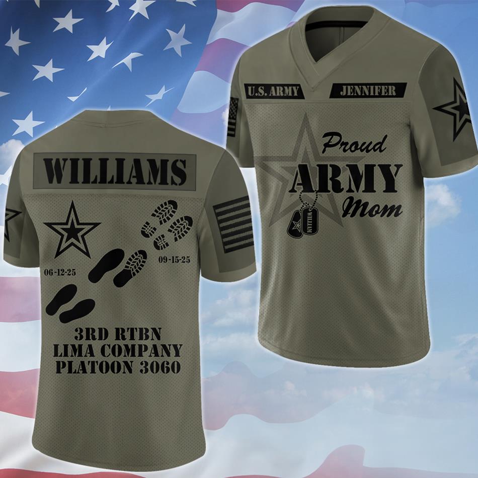Proud Army Mom Dad Vr2 Personalized Jersey Football For Military Family Shirt Gift Graduation Jersey H2511 Trna