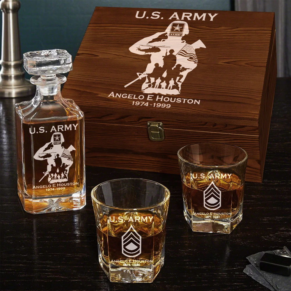 Military Veteran Soldier American Troops Whiskey Decantert Set Gift For Veteran Dad Grandpa H2511