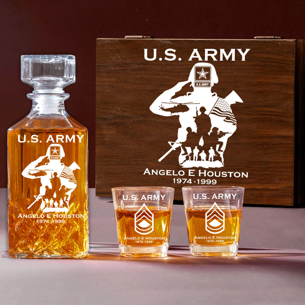Military Veteran Soldier American Troops Whiskey Decantert Set Gift For Veteran Dad Grandpa H2511