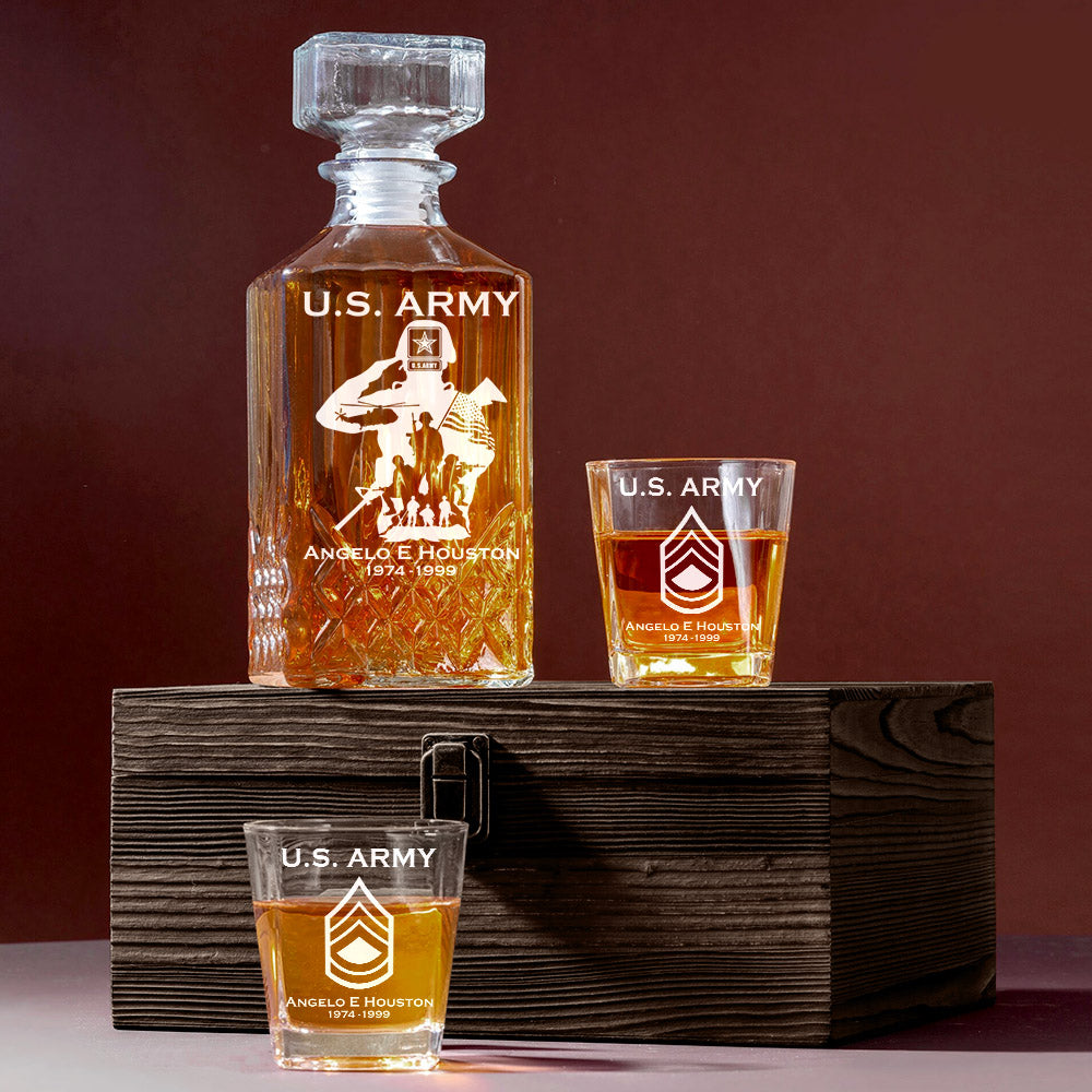 Military Veteran Soldier American Troops Whiskey Decantert Set Gift For Veteran Dad Grandpa H2511