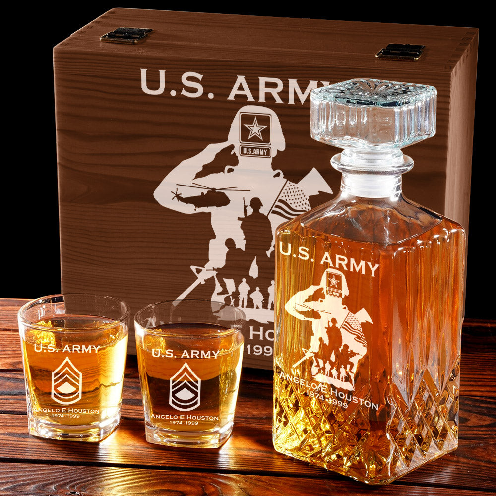 Military Veteran Soldier American Troops Whiskey Decantert Set Gift For Veteran Dad Grandpa H2511