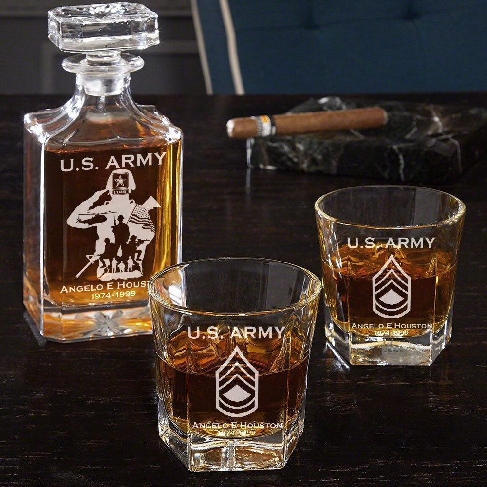 Military Veteran Soldier American Troops Whiskey Decantert Set Gift For Veteran Dad Grandpa H2511