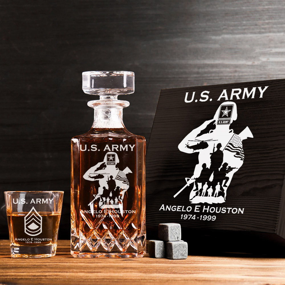 Military Veteran Soldier American Troops Whiskey Decantert Set Gift For Veteran Dad Grandpa H2511