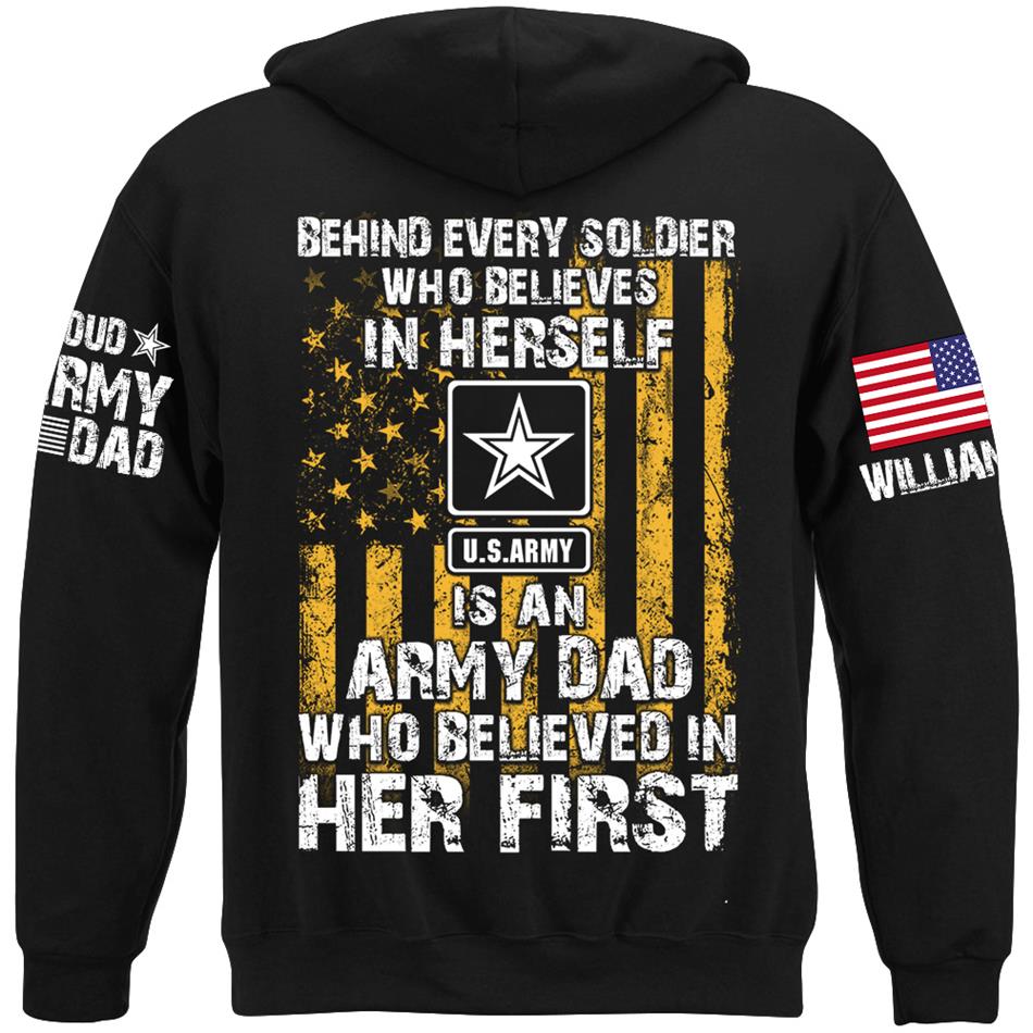 Behind Every Soldier Who Believes In Himself Is An Army Mom Who Believed In Him First Custom Shirt For Military Mom Dad Support Our Troops Shirt H2511 Trna