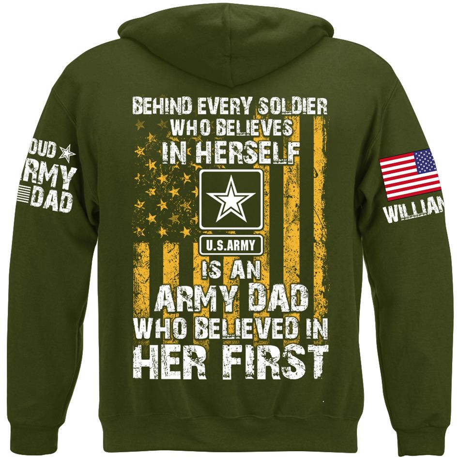 Behind Every Soldier Who Believes In Himself Is An Army Mom Who Believed In Him First Custom Shirt For Military Mom Dad Support Our Troops Shirt H2511 Trna