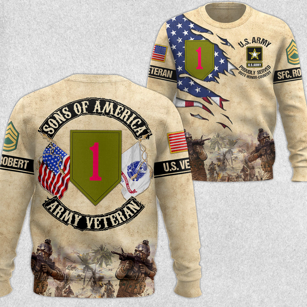 Sons of America Custom Division All Branches Of Service All Over Print Shirt Gift For Soldier Veteran H2511