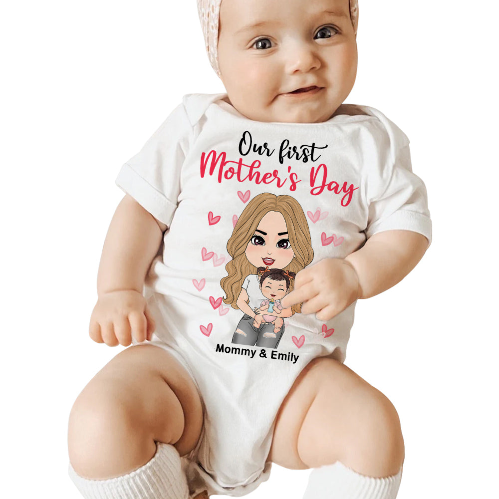 Our First Mother's Day Personalized Gift For New Mom and Baby Onesie Baby Shower Mother's Day Gift H2511