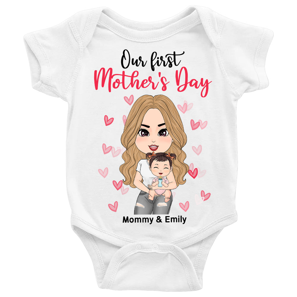 Our First Mother's Day Personalized Gift For New Mom and Baby Onesie Baby Shower Mother's Day Gift H2511