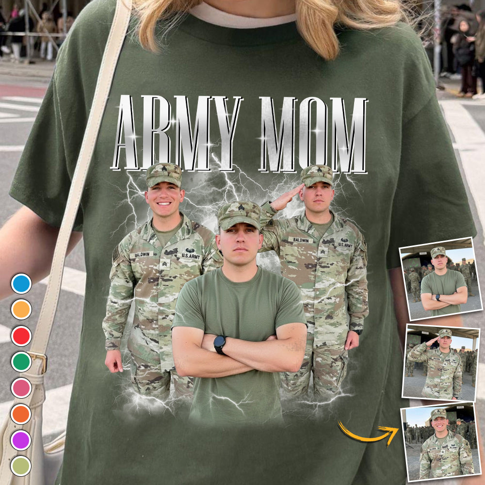 Proud Army Mom Custom Bootleg Shirt 90s Vintage Bootleg Custom Photo Shirt For US Military Family Members H2511