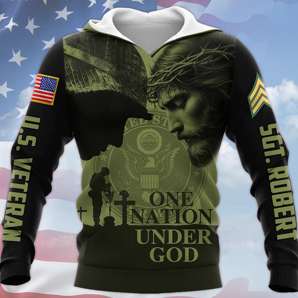 One Nation Under God Custom All Over Print Shirt Hoodie Gift For US Veteran H2511 Trna