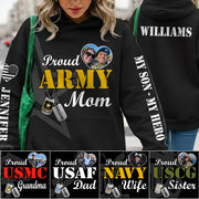 Proud Army Mom My Son My Hero Custom Photo All Over Print Shirt Hoodie Gift For Soldier Mom Dad Sister Family Proud Family Shirt H2511