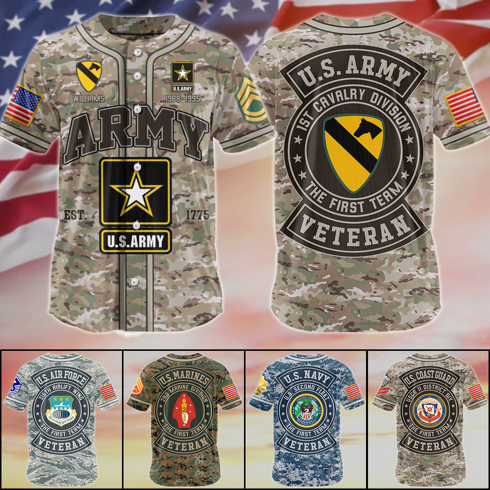 Personalized Camouflage Baseball Jersey, Custom Name Division Gift For Veteran Dad Grandpa, Patriotic Veteran Baseball Lover H2511 Trna